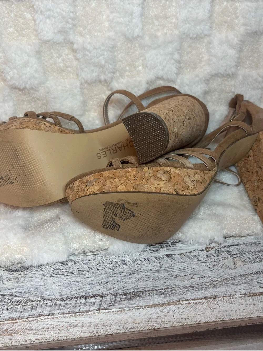 Charles By Charles David Women’s Tan Cork Platform Strappy Heels
